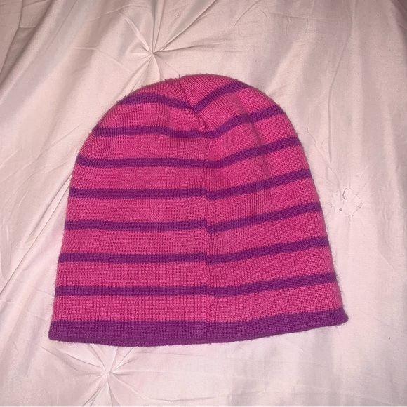 Hello Kitty beanie stripe knit kids cap hat OS pink purple winter vintage y2k - Picture 5 of 9